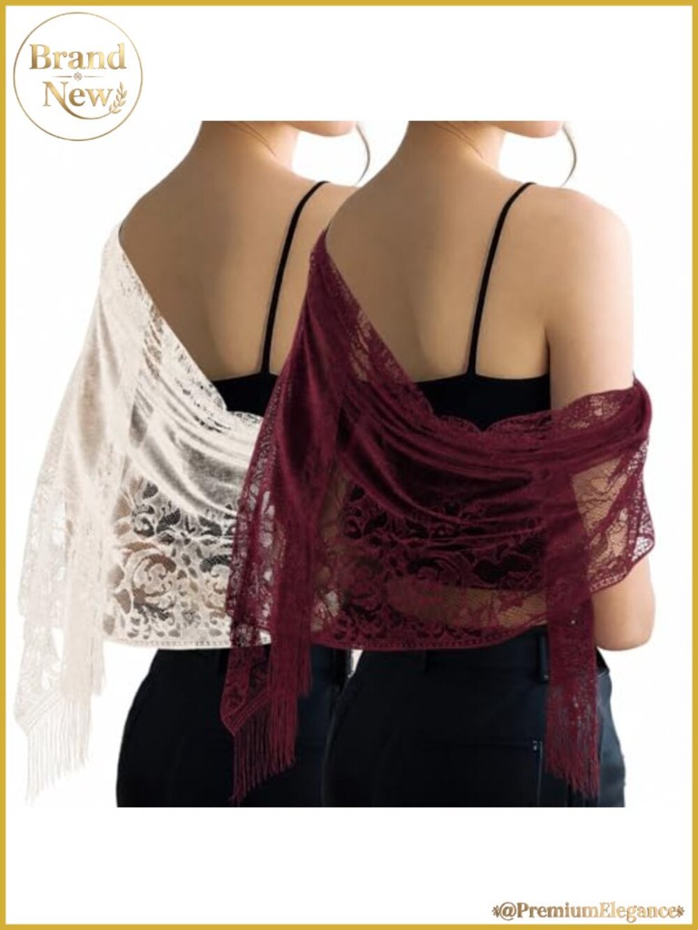 2 Lace Shawls Wraps Sheer Scarves Fringe Evening Wedding Party Accessories